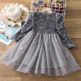 Kid Girls Long-sleeved Sequined Princess Mesh Tutu Dresses