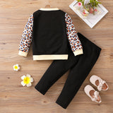 1-6Y Kid Baby Girls Suit Crew Neck Cartoon Leopard Print 2 Pcs Set