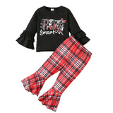 1-8Y Kid Baby Girls Christmas Suit Flared Sleeve Suit Alphabet Print 2 Pcs Set