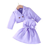 Baby Girl Sweet Lapel Long Sleeves Solid Color Suspender 2 Pcs Sets