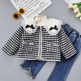 Kid Girl Korean Fashionable Grid Coats Jackets