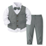 6M-5T Kid Baby Boys Suit British Style Striped 4 Pcs Set