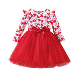1-6T Kid Baby Girl Summer Love Patchwork Mesh Long Sleeved Dress