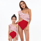 Parent-child swimsuit high waist bikini ruffle edge bikini striped new mother and daughter swimsuit