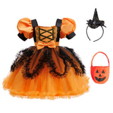 Girls Halloween Party Dress Purple Orange Cake Dress Kids Dress Vampire