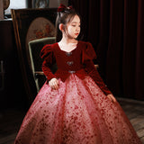 Kid Baby Girls  Velvet Long Sleeve Evening Piano Performance Dresses