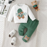 Baby Girl Autumn Winter Cartoon Letter Bear Embroidered 2 Pcs Sets