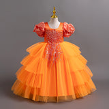Kid Girls Irregular Bubble Sleeve Princess Wedding Dresses