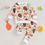 Baby Boy Girl Thanksgiving Cartoon Turkey Long Sleeve 2 Pcs Sets