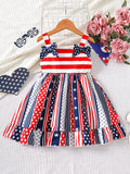 Independence Day Baby Girls Striped Star Milk Silk Printed Splicing Dress