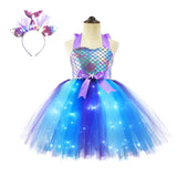 1-10T Kid Baby Girls Halloween Glowing Mermaid Princess Dresses