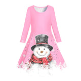 3-10Y Kid Girl Winter Snow Printed Long-sleeved Dresses