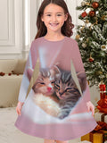 New Christmas Girls Christmas Theme Printed Crew Neck Dress