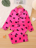 5-12Y Kid Girl Autumn Faux Silk Long-sleeve  Loungewear Pajamas