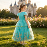 Jasmine Jasmine Princess Dress Lake Blue Sequin Short Sleeve Tutu Girls Halloween Cos Dress