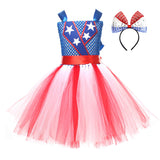 Kid Girl Independence Day Mesh Princess  Patriotic Parade Costume Dresses 2 pcs