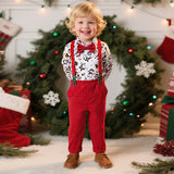 6M-8T Kid Baby Boy Overalls Christmas 4 Pcs Set