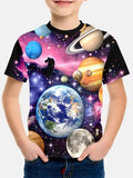 Kid Boy Fashion Cartoon Space Astronaut Summer Short Sleeve T-shirt Tops