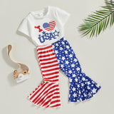 Independence Day Kid Baby Girl American Flag Flared Party 2 Pcs Set