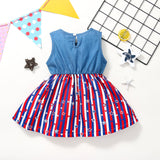 Baby Girl Denim Independence Day Stitching Star Striped Sleeveless Dress
