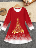3-12Y Kid Girl Christmas Autumn Winter Long Sleeve 3D Printing Dresses