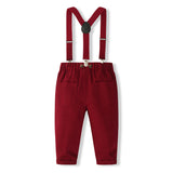 6M-3Y Baby Boy Formal Suit Long Sleeve Plaid Overalls Suit 4 Pcs Set
