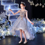 2-12T Kid Girl Princess Fluffy Gauze Wedding Piano Performance Dresses