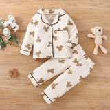 Kid Baby Boy Long Sleeved Bear Split Autumn Pajamas Set