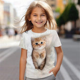 Kid Baby Girl Cute Kitten 3D Digital Printed Casual Short-sleeved T-shirt
