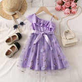 Kid Baby Girl Fashion INS Lotus Leaf Slant Shoulder Suspender Craft Yarn Dress