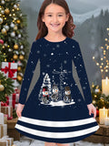 New Christmas Girls Christmas Theme Printed Crew Neck Dress
