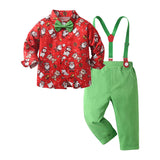 6M-8T Kid Baby Boy Overalls Christmas 4 Pcs Set