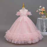 Kid Girls Princess Lace Fluffy Yarn Birthday Party Dresses