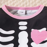 1-6Y Kid Baby Girl Halloween Cartoon Skull Funny Suits 2 Pcs Set