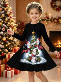 3-12Y Kid Girl Christmas Long Sleeve 3D Printed Dresses