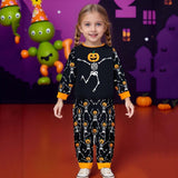 1-8Y Kid Baby Girl Halloween Suit Cartoon Pumpkin Skull Funny 2 Pcs Set
