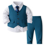 1-6Y Kid Baby Boys British Suit Flower Banquet Performance 4 Pcs Set