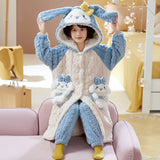 Kid Girls Autumn Winter Coral Plush Thickened Nightgown Pajamas