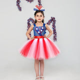 Kid Girl Independence Day Mesh Princess  Patriotic Parade Costume Dresses 2 pcs