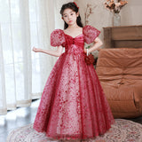 Kid Baby Girl Red Pompous Host High-end Luxury Dresses