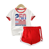 Kid Baby Boy Girl Trendy Casual  Independence Day Short Sleeves  Shorts 2 Pcs Set