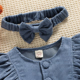 Kid Baby Girls Blue Vintage Corduroy Fashion Casual Dresses