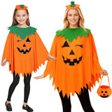 Kid Adult Halloween Party Pumpkin Costume Cloak Cape 3 Pcs