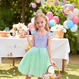 Kid Girl Flying Sleeve Suspender Mesh Sequins Mermaid Princess Dresses