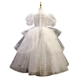 Kid Baby Girls Catwalk Pompous Gauze White Flower Dresses