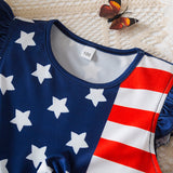 Kid Baby Girls Style Striped Star Print Independence Day Dress