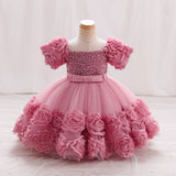 6M-6T Kid Baby Girls Princess Flower Bubble Sleeve Banquet Dress