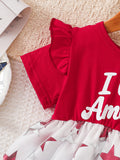 Kid Baby Girl Star Print Independence Day Cascade Cake Dress