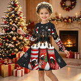 3-12Y Kid Girl Christmas Autumn Long-sleeved 3D Printing Dresses