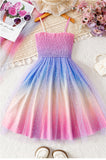 Kid Girls Suspender Mesh Gradual  Rainbow Casual Dress